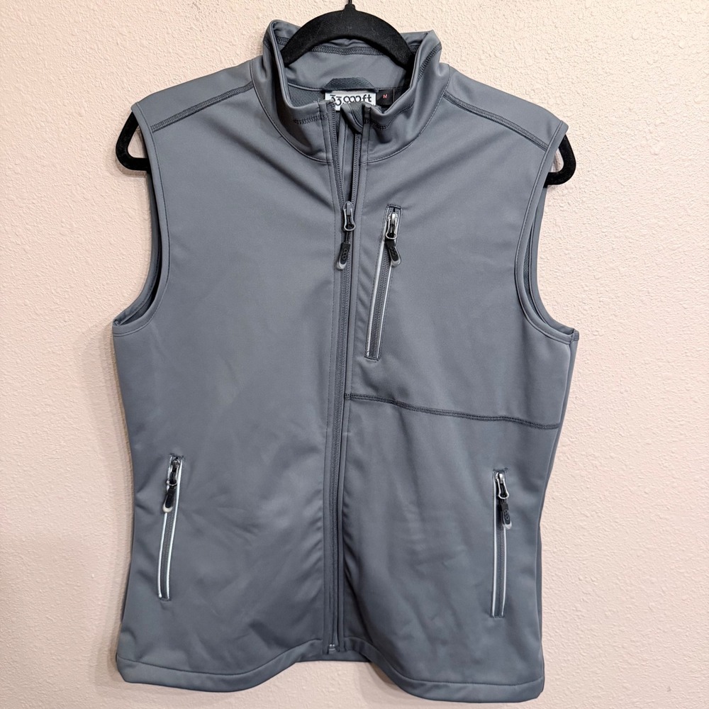 33,000ft Mens Softshell Cycling Vest Gray Full Zip Windproof Sleeveless Jacket M